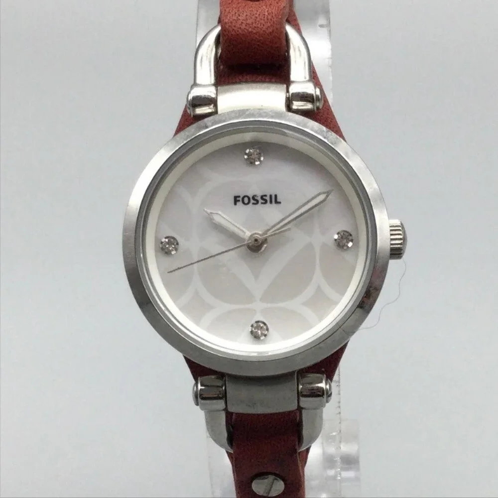 Fossil ES3428 Womens Watch 26mm White MOP Dial Brown Leather New Battery